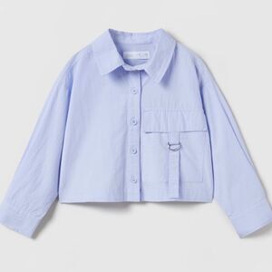 Zara Toggle Poppin Shirt Lt Blue Button down Midi Sz 11-12 NWT